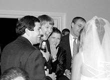 candid, bride with guests